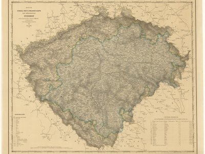 Feuersfeld, F. S. von. NEUESTE GENERAL POST & STRASSEN KARTE DES KÖNIGREICHS BOEHMEN. Scale 1:585,000. Prag: Marco Berra, 1849. Coloured by P. J. Šafařík.