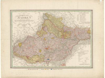 Weiland, K. F. Die Markgrafschaft MÄHREN nebst OESTERREICHISCH SCHLESIEN. Scale 1:510,000. Weimar: im Verlage de Geograph. Instituts, 1830. Authors of manuscript edits P. J. Šafařík and Uherek [between 1846 and 1847].