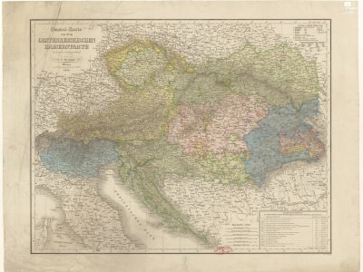 Weiland, K. F. General-Karte von dem OESTERREICHISCHEN KAISERSTAATE. Scale 1:2,350,000.  Weimar: im Verlage des geographischen Instituts, 1846. Hand colored by P. J. Šafařík.