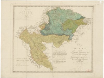  Kipferling, K. J. Carte de la CROATIE = Charte von KROATIEN. Scale 1:522,000. Wien: im Verlage des Kunst und Industrie Comptoirs, 1803. Author of manuscript edits P. J. Šafařík. 