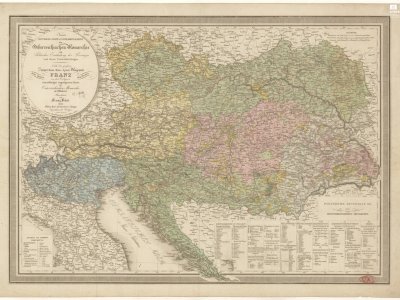  Fried, F. Neueste GENERAL-POST-& STRASSEN-KARTE der Oesterreichischen Monarchie. Scale 1:1,990,000. Wien: Artaria & Comp, 1836. Author of manuscript edits P. J. Šafařík [late 1830s and early 1840s].