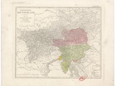 Stieler, A. SÜD-ÖSTLICHES DEUTSCHLAND. Scale 1:1,855,000. Gotha: Justus Perthes, 1822. Hand colored by P. J. Šafařík.