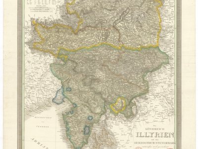 Weiland, K. F. Das KÖNIGREICH ILLYRIEN und das HERZOGTHUM STEYERMARK. Scale 1:700,000. Weimar: im Verlage des geographischen Instituts, 1840. Hand colored by P. J. Šafařík.