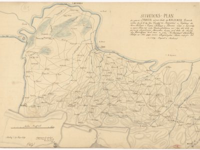 Šafařík, P. J. SITVATIONS-PLAN des ganzen ŠABACER und eines Theils des WALJEWER Districts. Scale 1:97,000.  Copy 1827.