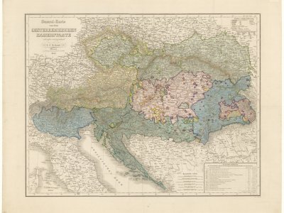Weiland, K. F. General-Karte von dem OESTERREICHISCHEN KAISERSTAATE. Scale 1:2,350,000. Weimar: im Verlage des geographischen Instituts, 1847. Author of manuscript edits P. J. Šafařík. 