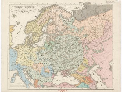 Stieler, A. EUROPÆISCHES RUSSLAND auch SCHWEDEN u. NORWEGEN Dabei Uebersicht Des OESTERREICHISCHEN u. PREUSSISCHEN STAATS. Scale 1:11,100,000. Gotha: Justus Perthes, 1833. Hand colored by P. J. Šafařík.