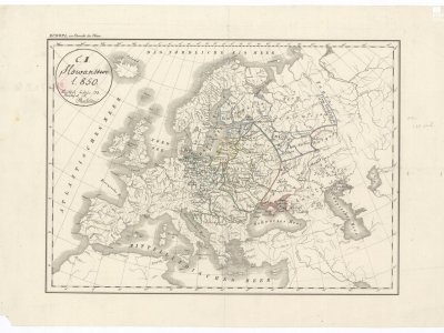 Hoffmann, K. F. V. EUROPA: Slowanstwo l. 850. Scale 1:19,400,000. [Leipzig und Stuttgart]: [Scheibles Verlag], [1836]. Author of manuscript edits P. J. Šafařík [about 1839].
