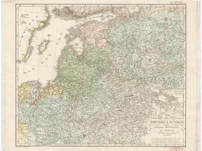 Stieler, A. a F. v. Stülpnagel. OSTSEE-LÆNDER und INNERES RUSSLAND bis MOSKAU. Scale 1:3,700,000. Gotha: Justus Perthes, 1834. Hand colored by P. J. Šafařík.